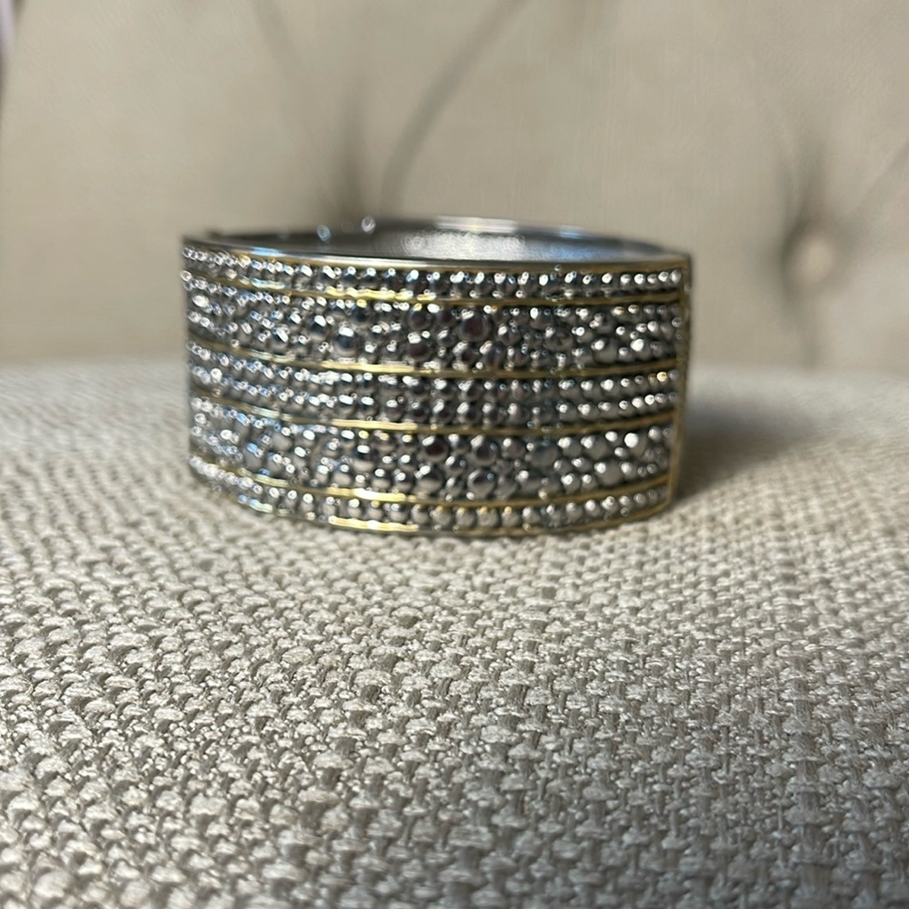 Silver with gold trim bangle bracelet.